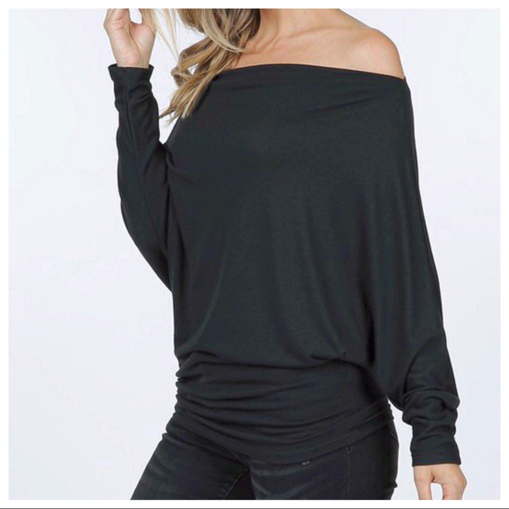 ✨LAST✨Black Slouchy off the shoulder dolman top - Picture 3 of 6